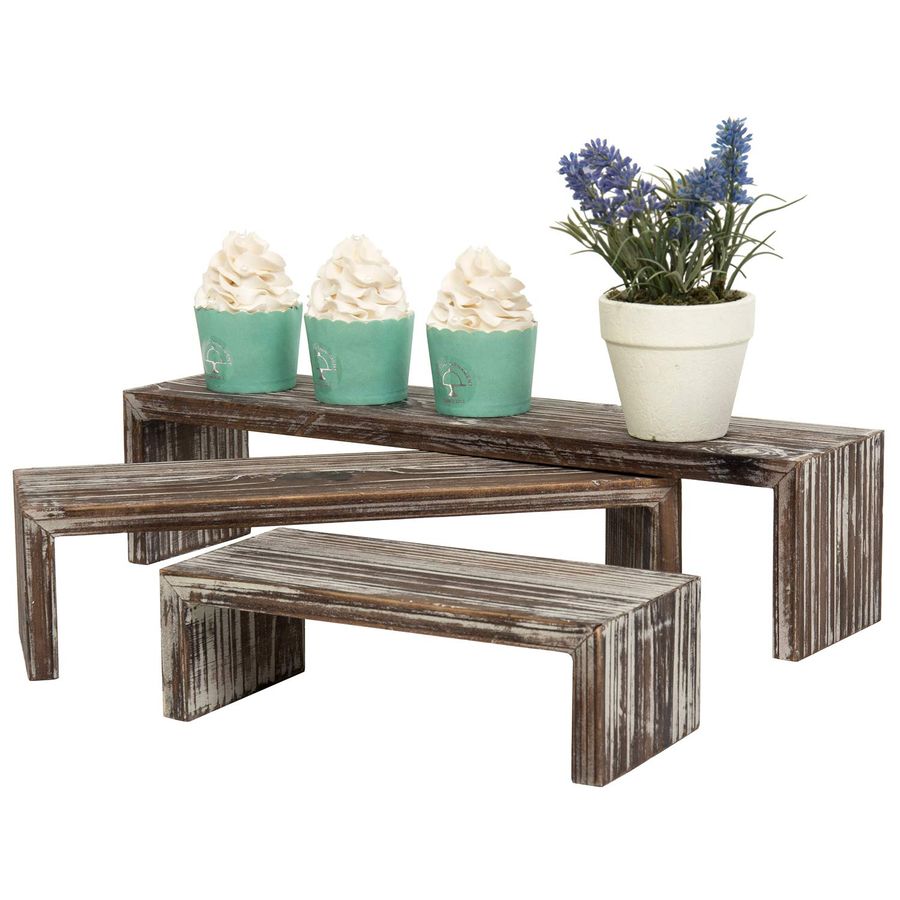 Tabletop Torched Wood Nesting  – Display Risers Set Bewertung und Preis