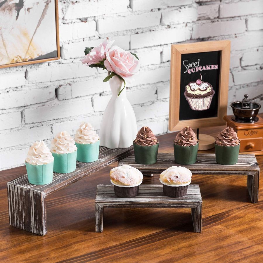 Tabletop Torched Wood Nesting  – Display Risers Set Bewertung und Preis